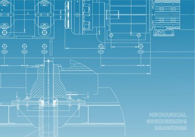 Makine mühendisliği çizimleri. Teknik tasarım. Mühendislik arka planlar. Planları. Mavi ve beyaz