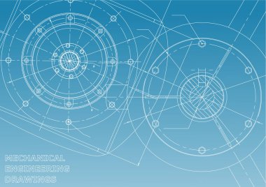 Makine mühendisliği çizimleri. Vektör arka plan. Mavi