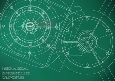 Makine mühendisliği çizimleri. Vektör arka plan. Açık yeşil