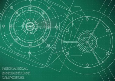 Makine mühendisliği çizimleri. Vektör arka plan. Açık yeşil. Puan