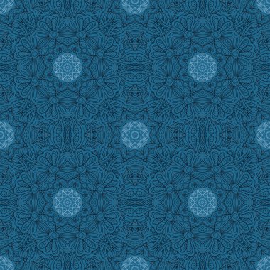 Sorunsuz çiçek etnik motifleri. Mandala mavi. Zentangl dinlenme. Elle çizilmiş