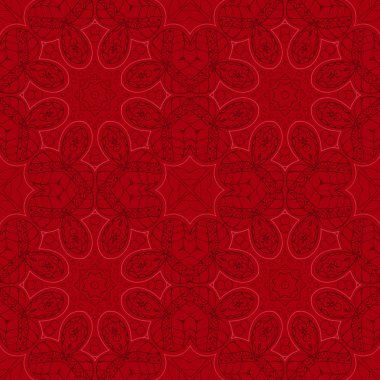 Sorunsuz Mandala. Sorunsuz çiçek süsleme. Çizim doodle. El çizimi. Kesintisiz, çiçek motifleri. Kırmızı