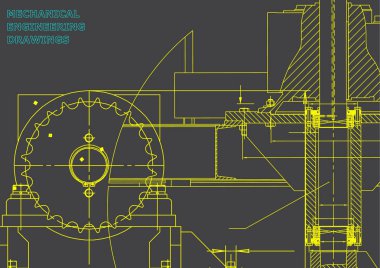 Planları. Mühendislik arka planlar. Makine mühendisliği çizimleri. Kapak. Teknik tasarım. Gri