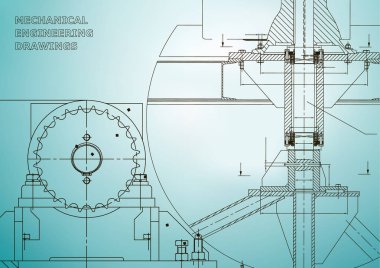 Planları. Mekanik inşaat. Mühendislik illüstrasyonlar. Teknik tasarım. Afiş. Açık mavi
