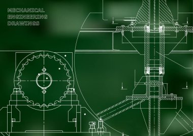 Planları. Mekanik inşaat. Mühendislik illüstrasyonlar. Teknik tasarım. Afiş. Yeşil