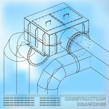 Çelik yapılar çizimlerinin. Borular ve boru. 3D planı çelik yapıları. Mavi