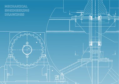 Planları. Mekanik inşaat. Mühendislik illüstrasyonlar. Teknik tasarım. Afiş. Mavi ve beyaz