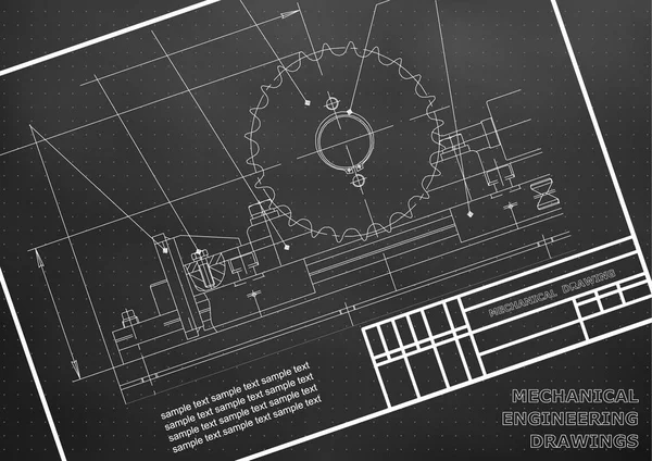 Mechanische Zeichnungen Auf Weißem Hintergrund Technische Illustration Rahmen Schwarz Punkte — Stockvektor