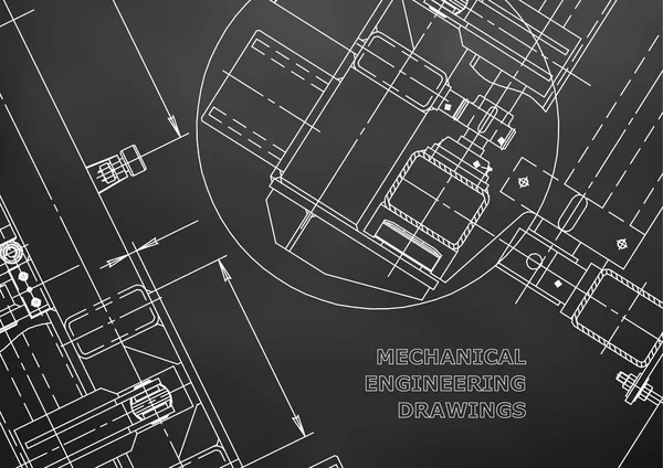 Mechanical Engineering Drawing Blueprints Mechanics Cover Background Banner Black — Stock Vector