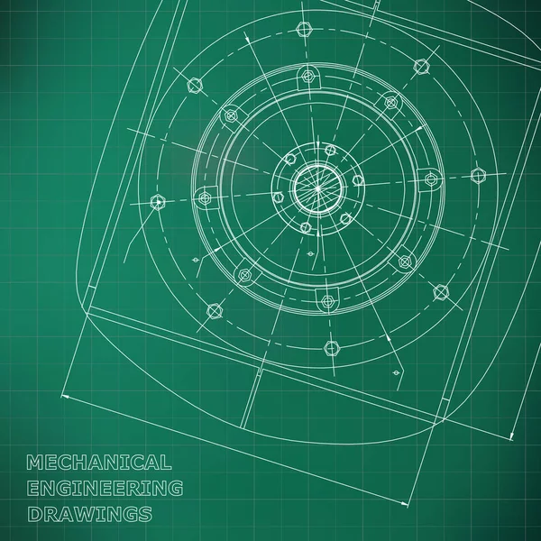 Disegni Ingegneria Meccanica Illustrazione Tecnica Vettore Verde Chiaro Griglia — Vettoriale Stock