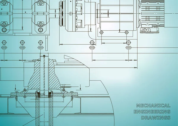 Maschinenbauzeichnungen Technisches Design Technische Hintergründe Blaupausen Hellblau — Stockvektor