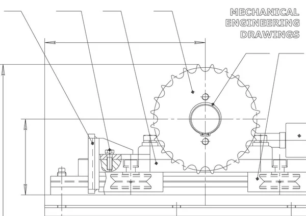 Mechanical Engineering Drawings Vector Drawing White — Stock Vector