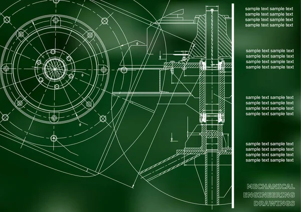 Maschinenbauzeichnungen Vektor Engineering Zeichnung Grün — Stockvektor