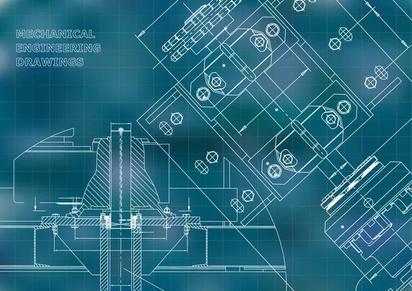 Plany Konstrukcja Mechaniczna Projekt Techniczny Pokrywy Inżynierii Baner Niebieski Siatki — Wektor stockowy