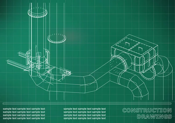 Dibujos Construcción Metálica Tuberías Tuberías Portada Fondo Para Texto Verde — Vector de stock