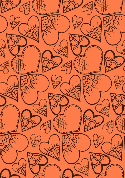 Roztomilý Vzor Bezešvé Láska Srdce Ruční Kresba Doodle Obrysy Kresby — Stockový vektor