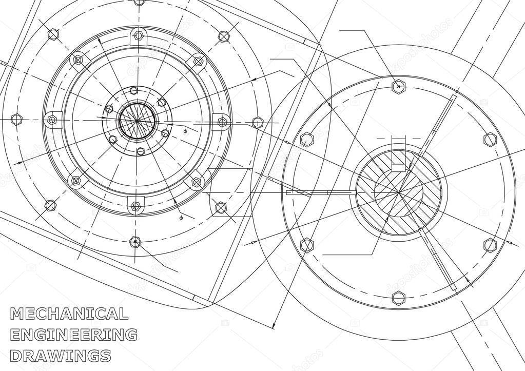 Mechanical engineering drawings. Vector background. White
