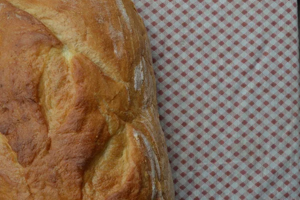 Brot Einen Laib Brot Frisch Gebackenes Brot Essen Küche Tischdecke — Stockfoto