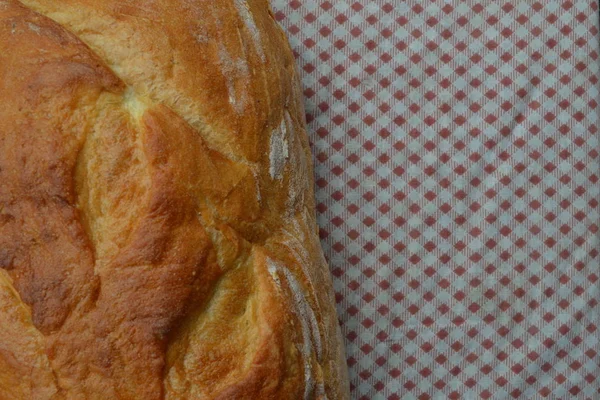 Pão Pedaço Pão Pão Fresco Assado Comida Cozinha Toalha Mesa — Fotografia de Stock