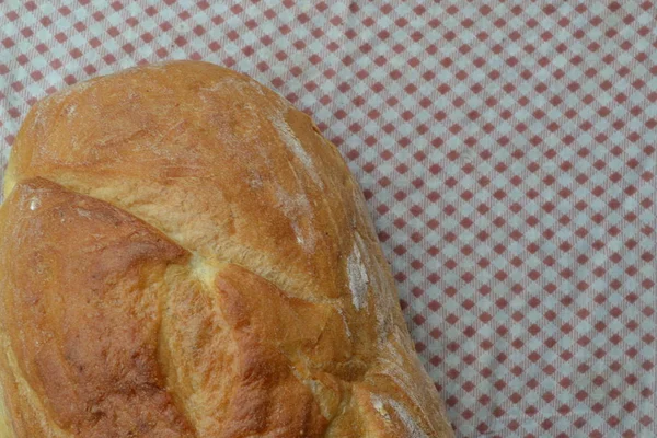 Pão Pedaço Pão Pão Fresco Assado Comida Cozinha Toalha Mesa — Fotografia de Stock