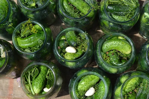 Lekker Gezond Zelfgemaakt Voedsel Natuurlijke Producten Dorp Komkommers Potten Peper — Stockfoto