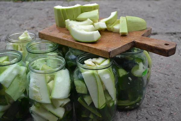 Pepper. Homemade food. Natural products from the garden. Village, cottage, farm, cellar. Tasty, healthy. Preservation. Marinated Cucumbers and zucchini