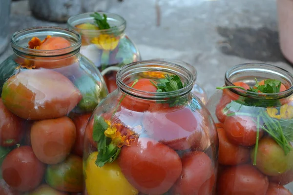 Pepper. Spice. Homemade food. Natural products from the garden. Village, cottage. Tasty, healthy. Preservation. Blanks for the winter. Marinated. Red and yellow tomatoes in jars