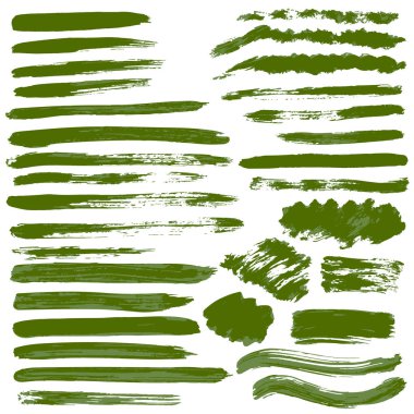 Yeşil boya, mürekkep, fırça darbeleri, fırçalar, çizgiler, grungy koleksiyonu. Dalgalar, daireler, dekorasyon kutularının kirli elementleri (2)