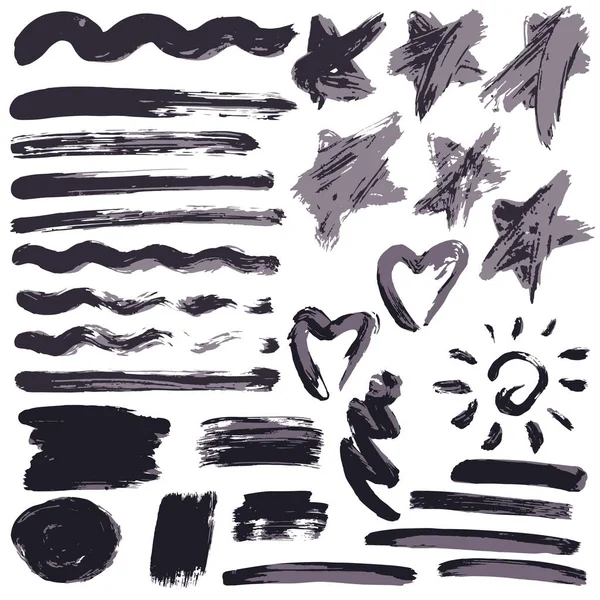 Collection Black Ink Ink Brush Strokes Brushes Lines Grungy Waves — Vector de stock