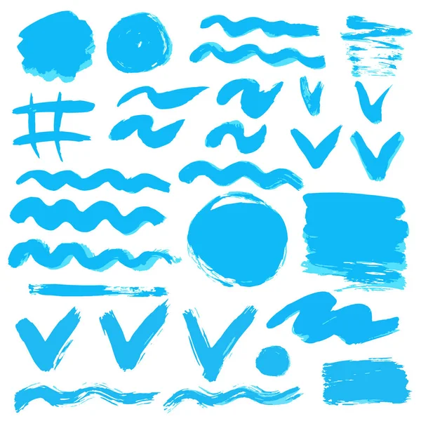 Collection Blue Paint Ink Brush Strokes Brushes Lines Grungy Waves — Stockvektor