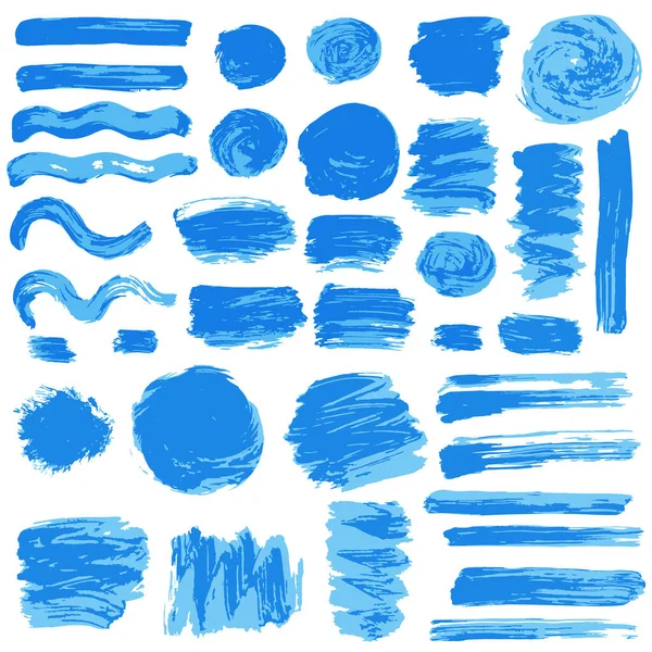 Collection Blue Paint Ink Brush Strokes Brushes Lines Grungy — 图库矢量图片