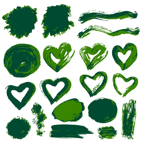 Collection Green Paint Ink Brush Strokes Brushes Lines Grungy Waves — Vector de stock