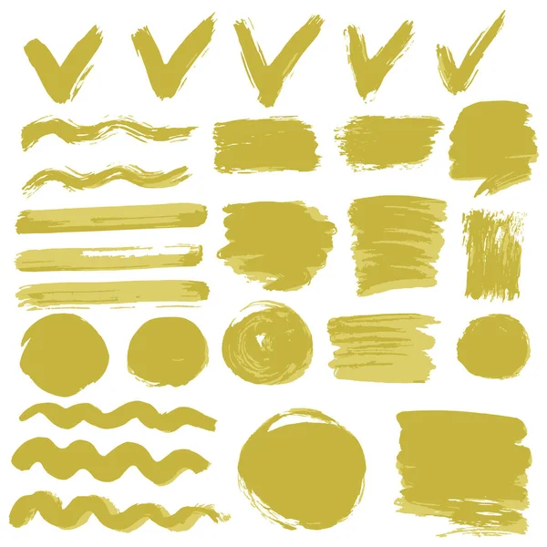 Collection Olive Paint Ink Brush Strokes Brushes Lines Grungy Waves — 스톡 벡터