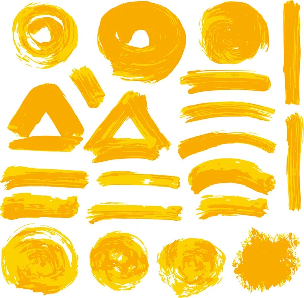 Kolekcja Pomarańczowej Farby Atramentu Pociągnięć Pędzla Pędzli Linii Grungy Fale — Wektor stockowy