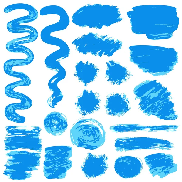 Kolekcja Niebieskiej Farby Atramentu Pociągnięć Pędzla Pędzli Linii Grungy Fale — Wektor stockowy