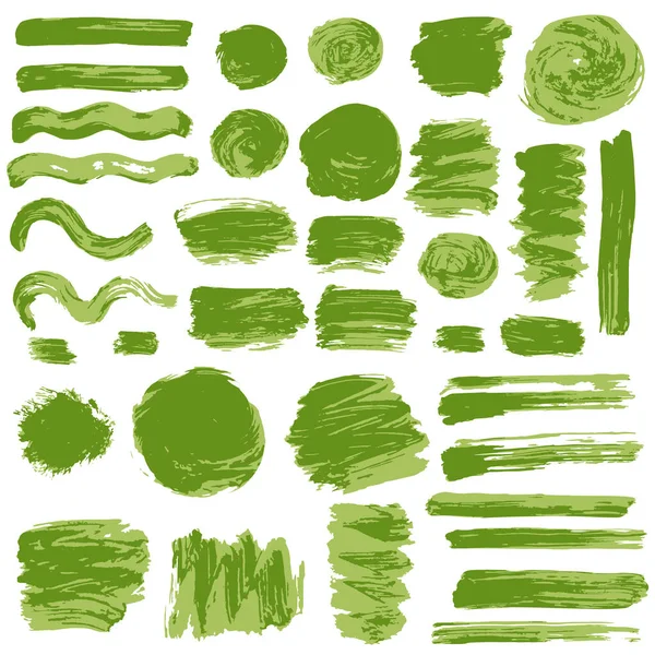 Coleção Tinta Verde Tinta Pinceladas Pincéis Linhas Elementos Sujos Grungy —  Vetores de Stock