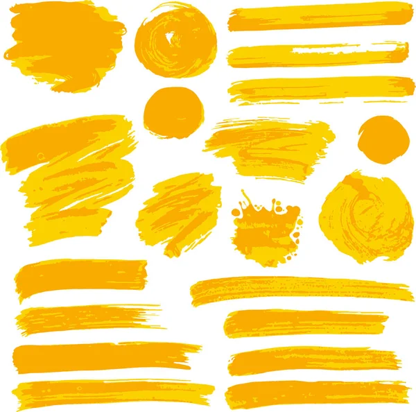 Collection Peinture Orange Encre Coups Pinceau Brosses Lignes Grungy Vagues — Image vectorielle