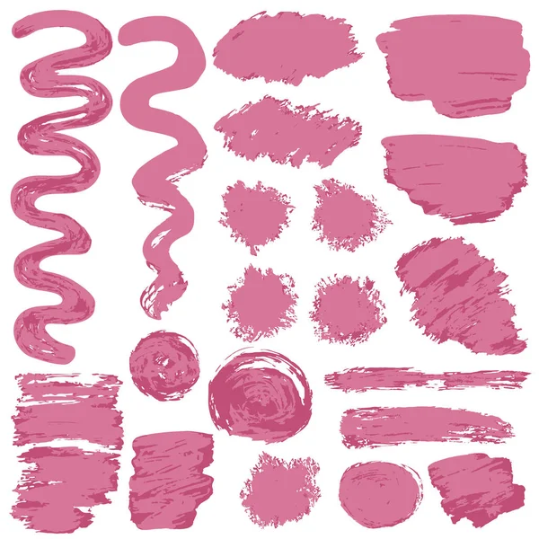 Coleção Tinta Rosa Tinta Pinceladas Pincéis Linhas Grungy Ondas Círculos —  Vetores de Stock