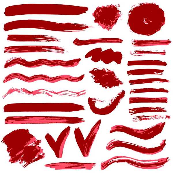 赤インク インク ブラシストローク ブラシ ライン グランジーのコレクション メッシーデコレーション要素 ボックスフレーム絶縁ベクトルイラスト — ストックベクタ