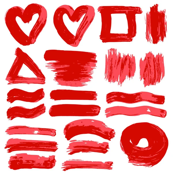 Coleção Tinta Vermelha Tinta Pinceladas Pincéis Linhas Grungy Elementos Sujos —  Vetores de Stock