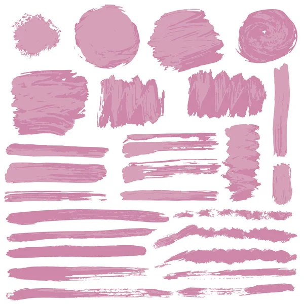 Kolekcja Różowa Farba Atrament Pociągnięcia Pędzla Pędzle Linie Grungy Fale — Wektor stockowy