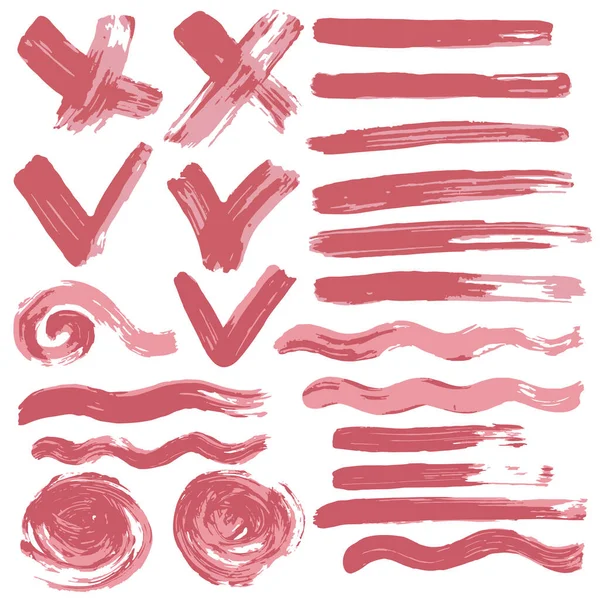 Колекція Рожевих Фарб Чорнила Пензлів Пензлів Ліній Гранжевих Хвилі Кола — стоковий вектор