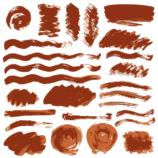 Collection Red Ink Ink Brush Strokes Brushes Lines Grungy Waves — Stock Vector