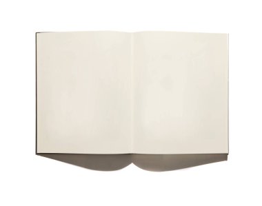 Metin veya tasarımları boş yazmak için beyaz bir arka plan üzerine beyaz izole kitap açın, görünüm top