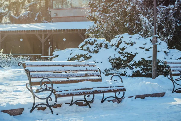 Paysage Urbain Hivernal Beau Paysage Hivernal Ville Dans Neige Givre — Photo