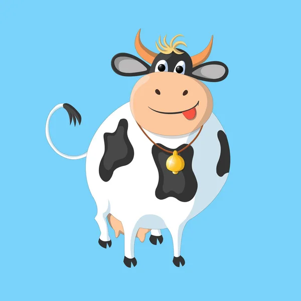 La vaca blanca con manchas negras sobre un fondo azul . — Vector de stock