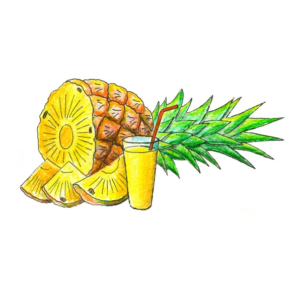 Сочные ананасовые фрукты со стаканом сока — стоковое фото