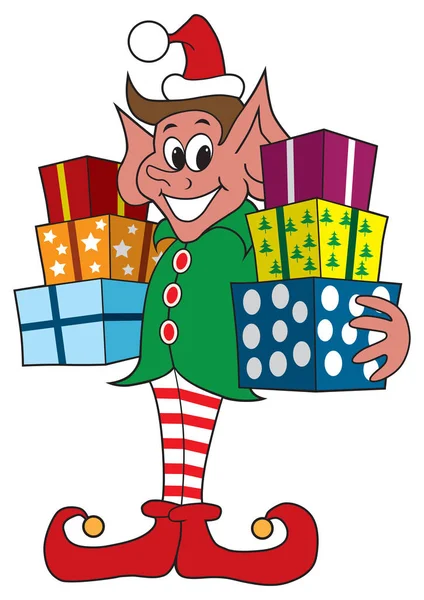 Elf Świętego Mikołaja z prezentami — Wektor stockowy