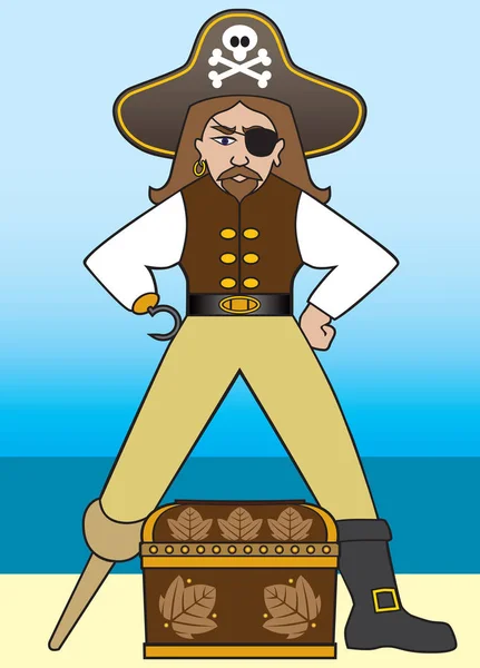 Pirata de dibujos animados con tesoro — Vector de stock