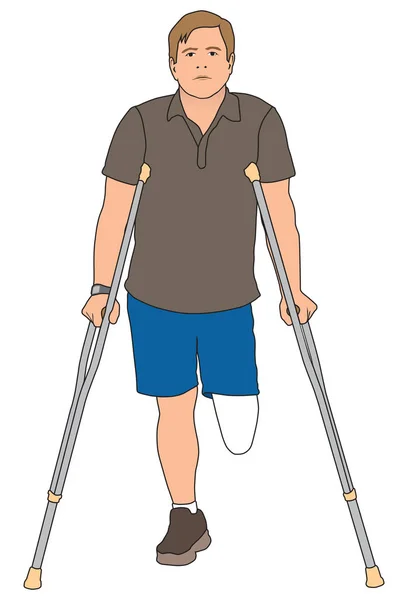 Amputee Using Crutches — Stock Vector